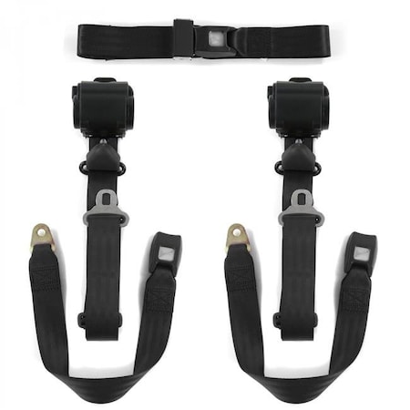 GEARED2GOLF Standard 3 Point Black Retractable Bench Seat Belt Kit with 3 Belts for 1955-1959 Chevy Truck GE1350018